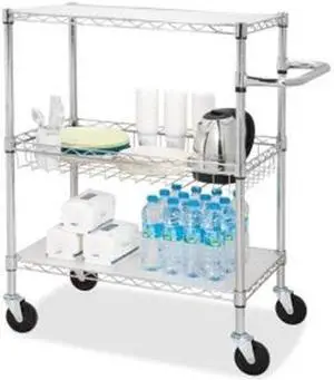 Lorell 3-Tier Wire Rolling Cart 16"x26"x40" Chrome 84859