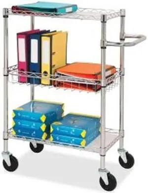Lorell 3-Tier Wire Rolling Cart 18"x30"x40" Chrome 84858