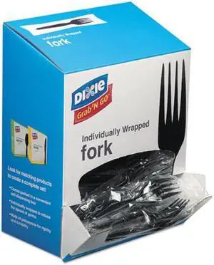 Dixie FM5W540 Grabn Go Wrapped Cutlery, Forks, Black, 90/Box, 6 Box/Carton