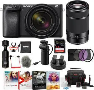 Sony Alpha a6400 Mirrorless Digital Camera with 18-135mm and 55-210mm Lens Bundle