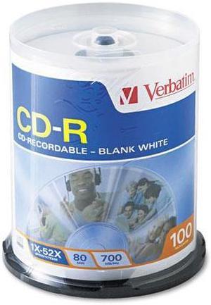 Cd-R Discs, 700Mb/80Min, 52X, Spindle, White, 100/Pack
