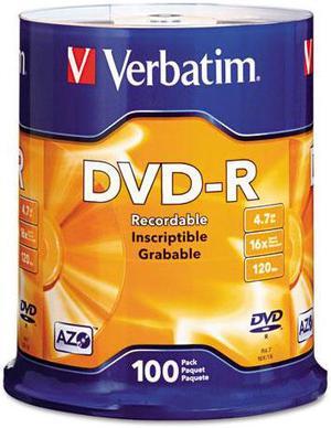 DVD-R Discs, 4.7GB, 16x, Spindle, Matte Silver, 100/Pack