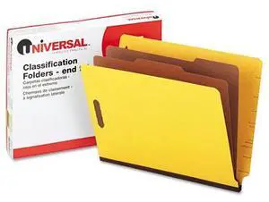 Pressboard End Tab Classification Folders, Letter, Six-Section, Yellow