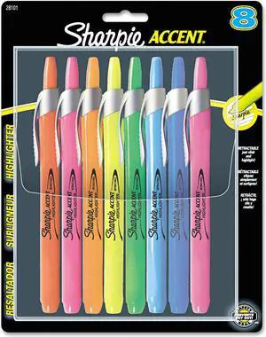Sharpie - Accent Retractable Highlighters, Chisel Tip, Assorted Colors - 8/Set