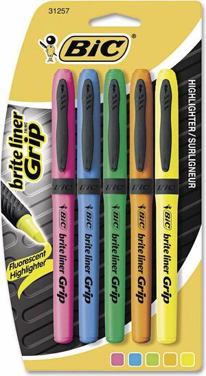 BIC Brite Liner Grip Highlighter with Chisel Tip - 5 per Set Fluorescent Colors