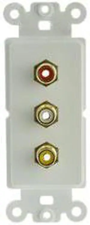 Cable Wholesale Decora Wall Plate Insert White 3 RCA Couplers (Red / White / Yellow), RCA Female