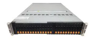 Supermicro BigTwin SuperServer SYS-220BT-DNTR 2U 2-Node 24x NVMe Server with X12DPT-B6, 4x Gold 6338N 2.2GHz 32-Core CPUs, 128GB DDR4 RAM, 24x 1.6TB 2.5" u.2 NVMe, 4x 100GbE, Rails