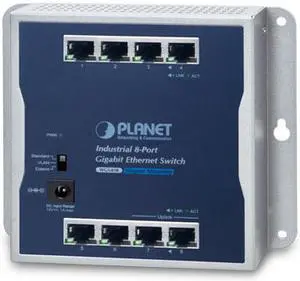 Planet Industrial 8-Port 10/100/1000T Wall Mounted Gigabit Ethernet Switch (-20~60 degrees C)