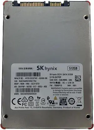 Dell H7P9P 512 GB 2.5 Inches Internal Solid State Drive - 6 Gbps - MLC - 7 MM - SK Hynix SC311 Dell H7P9P 512 GB 2.5 Inches Internal Solid State Drive - 6 Gbps - MLC - 7 MM - SK Hynix SC311