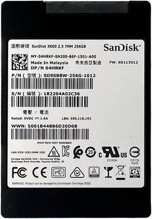 Dell 4HRKF 256 GB 2.5 Inches Internal Solid State Drive - 6 Gbps - SATA - Triple Level Cell - 3D NAND - 7 MM - SanDisk X600 Series - SD9SB8W-256G-1012