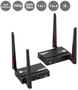 SIIG 1 to 4 Full HD Wireless HDMI Extender with Loopout & IR Kit - 5GHz wireless technology reliably extends HDMI signals up to 656ft (200m) away with IR remote control - Dual 2T2R Antennal ...
