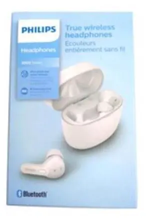 Philips T2206 TAT2206WT/00 True Wireless Earbuds - White - Super Small Charging Case - IPX4 Water Resistance