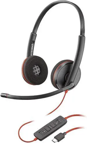 Plantronics Blackwire C3220 209749-101 Wired Headset - Black - Double-ear - Binaural - USB Type-C - 32 Ohms - 100 Hertz-10 kHz Optimal for PC Wideband Voice Telephony (Up to 6800 Hz) - Enhanced ...