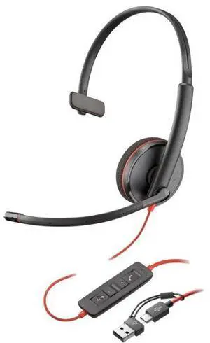 Plantronics Blackwire C3210 Headset - Mono - USB Type A - Wired - 20 Hz - 20 kHz - Over-the-head - Monaural - Supra-aural - Noise Cancelling Microphone - Black
