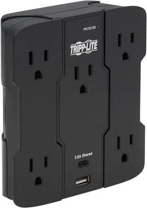Eaton Tripp Lite Series SK5BUCAM Safe-IT Surge Protector - Black - USB-A/USB-C Ports - 5-outlet - 5-15P - Direct Plug-in - 1050 Joules - Antimicrobial Protection