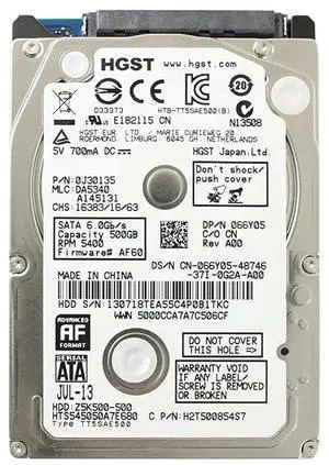 Dell 66Y05 (Hgst 0J38065) 500 GB Internal Hard Disk Drive - 5400 RPM - 2.5 Inches, 7 Millimeter - SATA 6 Gbps - 8 MB Cache