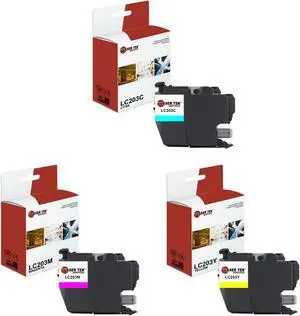 Laser Tek Services Compatible Ink Cartridge Replacement for Brother LC-203 LC203C LC203M LC203Y Works with Brother MFCJ480DW J485DW Printers (Cyan, Magenta, Yellow, 3 Pack)