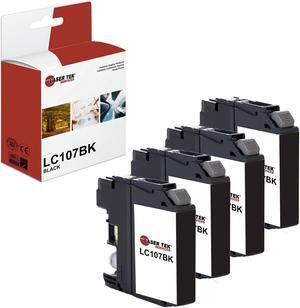 Laser Tek Services Compatible High Yield Ink Cartridge Replacement for Brother LC-107 LC107BK Works with Brother MFCJ4310DW J4410DW Printers (Black, 4 Pack) - 1,200 Pages