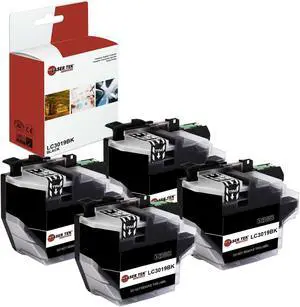 Laser Tek Services Compatible High Yield Ink Cartridge Replacement for Brother LC-3019 LC3019BK Works with Brother MFCJ5330DW J6530DW Printers (Black, 4 Pack) - 3,000 Pages