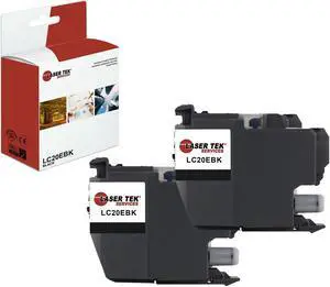 Laser Tek Services Compatible High Yield Ink Cartridge Replacement for Brother LC-20E LC20EBK Works with Brother MFCJ5920DW J985DW Printers (Black, 2 Pack) - 2,400 Pages