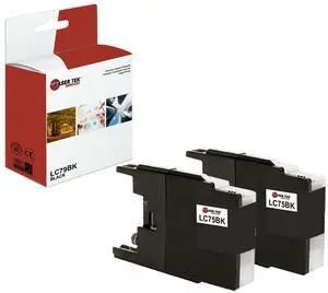 Laser Tek Services Compatible Ink Cartridge Replacement for Brother LC-75 LC75BK Works with Brother MFCJ6510DW J6710DW Printers (Black, 2 Pack) - 600 Pages