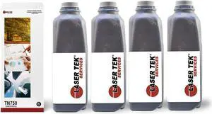 Laser Tek Services® Black Toner Refill Kit 4 pack for Brother TN750 TN720 TN-720 DCP-8150DN DCP-8155DN MFC-8710DW
