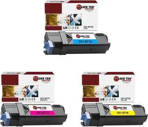 Laser Tek Services Compatible Toner Cartridge Replacement for Dell 331-0716 331-0717 331-0718 Works with Dell 2150 2150CDN 2150CN 2155 2155CDN 2155CN Printers (Cyan, Magenta, Yellow, 3 Pack)