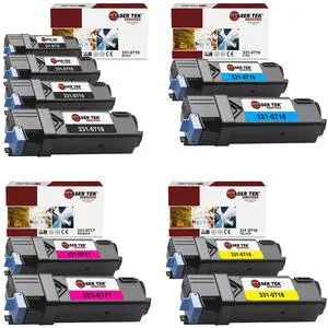 Laser Tek Services Compatible Toner Cartridge Replacement for Dell 331-0719 331-0716 331-0717 331-0718 Works with Dell 2150 2150CDN 2150CN 2155 Printers (Black, Cyan, Magenta, Yellow, 10 Pack)