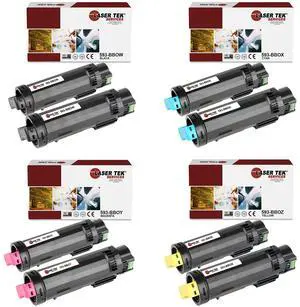 Laser Tek Services Compatible Toner Cartridge Replacement for Dell 825 593-BBOW 593-BBOX 593-BBOY 593-BBOZ Works with Dell H625cdw H825cdw, S2825cdn Printers (Black, Cyan, Magenta, Yellow, 8 Pack)