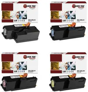 Laser Tek Services Compatible Toner Cartridge Replacement for Dell E525 593-BBJX 593-BBJU 593-BBJV 593-BBJW Works with Dell Multi-Function E525w Printers (Black, Cyan, Magenta, Yellow, 4 Pack)