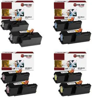 Laser Tek Services Compatible Toner Cartridge Replacement for Dell E525 593-BBJX 593-BBJU 593-BBJV 593-BBJW Works with Dell Multi-Function E525w Printers (Black, Cyan, Magenta, Yellow, 8 Pack)