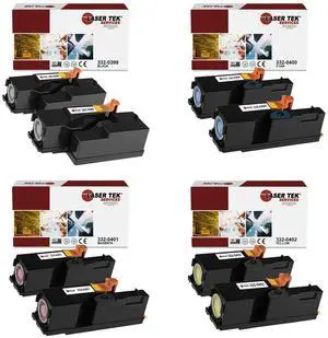 Laser Tek Services Compatible Toner Cartridge Replacement for Dell C1660 332-0339 332-0400 332-0401 332-0402 Works with Dell C1660w C1660 C1660cnw Printers (Black, Cyan, Magenta, Yellow, 8 Pack)