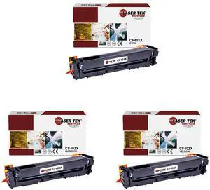 Laser Tek Services Compatible High Yield Toner Cartridge Replacement for HP 201X CF401X CF402X CF403X Works with HP Color Laserjet Pro M252dw M252n MFP Printers (Cyan, Magenta, Yellow, 3 Pack)