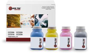 Laser Tek Services Compatible Toner Refill Kit Replacement for HP 304A CC530A CC531A CC532A CC533A Works with HP Color Laserjet CP2025 CM2320fxi CM2320n Printers (Black, Cyan, Magenta, Yellow, 4 Pack)
