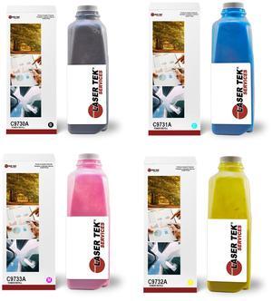 Laser Tek Services® 4 Pack Toner Refill with chips HP C9730A C9731A C9732A C9733A 645A Color LaserJet 5500 5500dn 5550