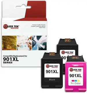 Laser Tek Services® HP 901XL Compatible High Yield Replacement Ink Three Pack (2 Black CC654AN and 1 Tri-Color CC656AN) Laser Tek Services® HP 901XL Compatible High Yield Replacement Ink Three Pack (2 Black CC654AN and 1 Tri-Color CC656AN)