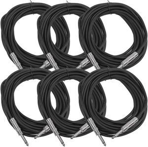 Seismic Audio - SASTSX-25 (6 Pack) - 25 Foot TS 1/4" Guitar, Instrument, or Patch Cables Black