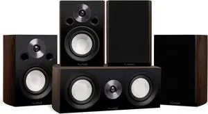 Fluance Reference Compact Surround Sound Home Theater 5.0 Channel Speaker System including 2-Way Bookshelf, Center Channel and Rear Surround Speakers - Natural Walnut (X850WC)