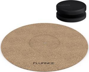 Fluance Cork Platter Mat and HiFi Vinyl Record Weight 760 gram Steel LP Disc Stabilizer Turntable Accessory with Rubberized Coating and Protective Velvet Pad for Vibration Damping (RW03)