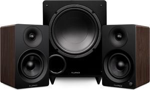 Fluance Ai41 Powered 5" Stereo Bookshelf Speakers and DB10 10" Low Frequency Ported Front Firing Powered Subwoofer with 15 Feet RCA Ultimate Performance Collection Subwoofer Cable (Natural Walnut)