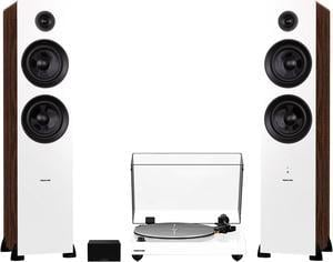 Fluance RT85N Reference High Fidelity Vinyl Turntable (White), PA10 Phono Preamp and Ai81 Powered Floorstanding Speakers (White Walnut), Nagaoka MP-110 Cartridge, 150W Class D Amplifier, Bluetooth