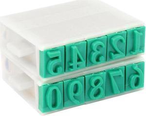 Unique Bargains 0.51" Wide Plastic Rubber 0-9 Digits Detachable Number Stamp Off White Green