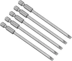 5Pcs 1/4" Hex Shank 100mm Length Magnetic SL4 Slot Head Screwdriver Bits S2 Alloy Steel