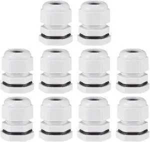 M20x1.5 Cable Gland 6mm-12mm Wire Hole Waterproof Nylon Joint Adjustable Locknut with Washer White 10pcs