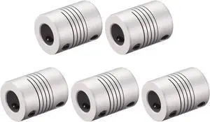 10mm to 10mm Aluminum Alloy Shaft Coupling Flexible Coupler Motor Connector Joint L25xD19 Silver,5pcs