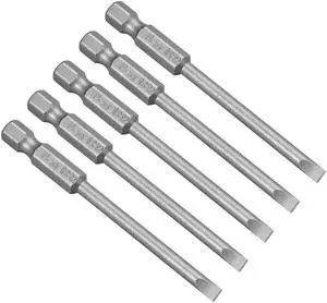 5 Pcs 1/4" Hex Shank 75mm Length Magnetic SL4 Slot Head Screwdriver Bits S2 Alloy Steel