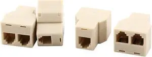 Plastic RJ11 6P4C 1 to 2 Female Phone Cable Line Cord Connector Splitter 4 Pcs