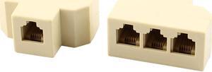 Plastic RJ11 1 to 3 Female Telephone Cable Line Modular Connector Splitter 2pcs