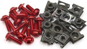 16Pcs Red Metal Motorcycle 6mm Thread Dia. Hexagon Bolts Screws Rivet Clip