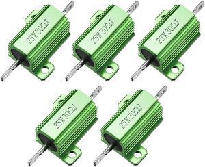 Unique Bargains 25W 30 Ohm Aluminium Housing Chassis Mount Wirewound Power Resistors Green 5pcs